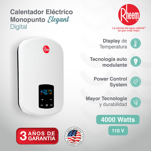 Calentador RHEEM de paso eléctrico 110V-4kW ELEGANT DIGITAL - Image 2