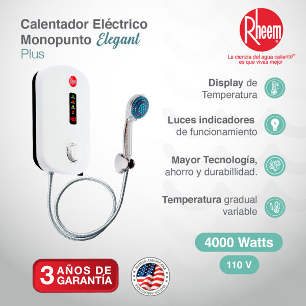 Calentador RHEEM de paso eléctrico 110V-4kW ELEGANT PLUS - Image 2