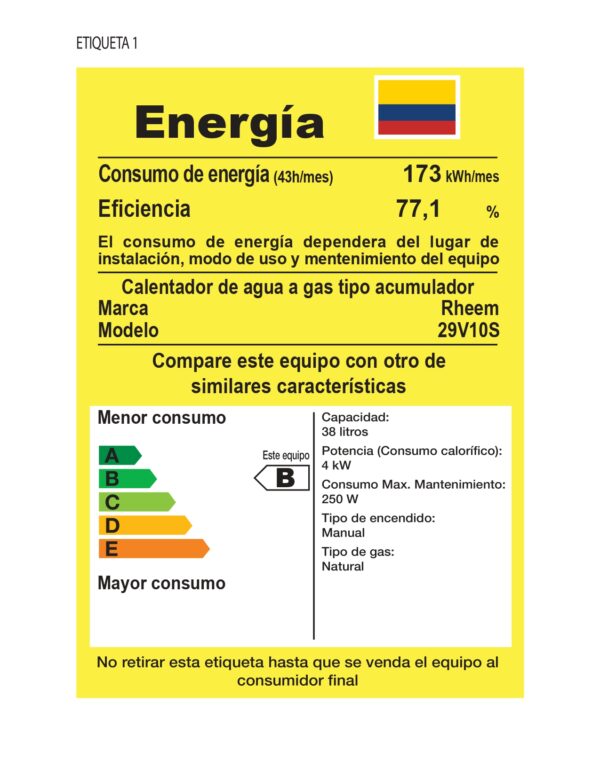 Calentador RHEEM de Acumulación a Gas Natural 10GL/38 Litros - Image 9