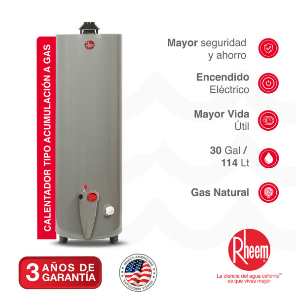 Calentador RHEEM de Acumulación a Gas Natural 30GL/114 Litros - Image 2