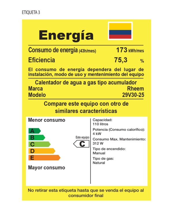Calentador RHEEM de Acumulación a Gas Natural 30GL/114 Litros - Image 10