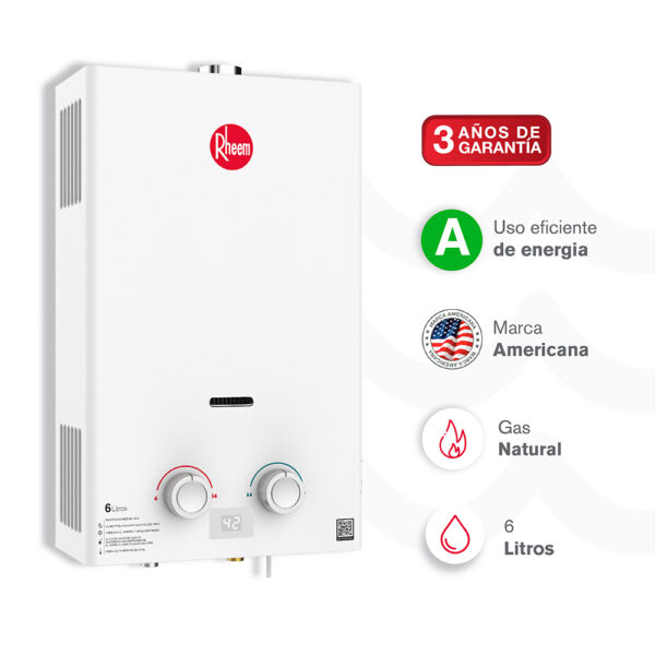 Calentador RHEEM 6lt Gas Natural Tiro Forzado Mecánico - Image 3