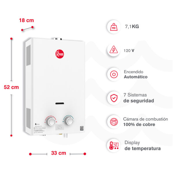 Calentador RHEEM 6lt Gas Natural Tiro Forzado Mecánico - Image 4
