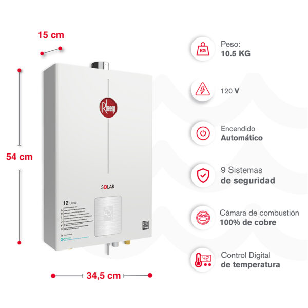 Calentador RHEEM 12lt Gas Propano Tiro Forzado Digital - Image 4