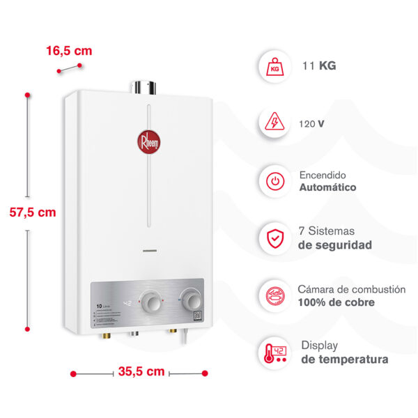 Calentador RHEEM 10lt Gas Natural Tiro Forzado Mecánico - Image 4