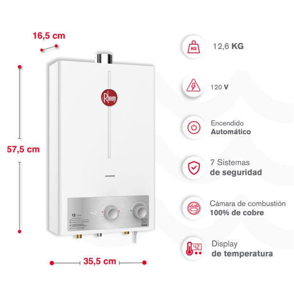 Calentador RHEEM 12lt Gas Natural Tiro Forzado Mecánico - Image 4
