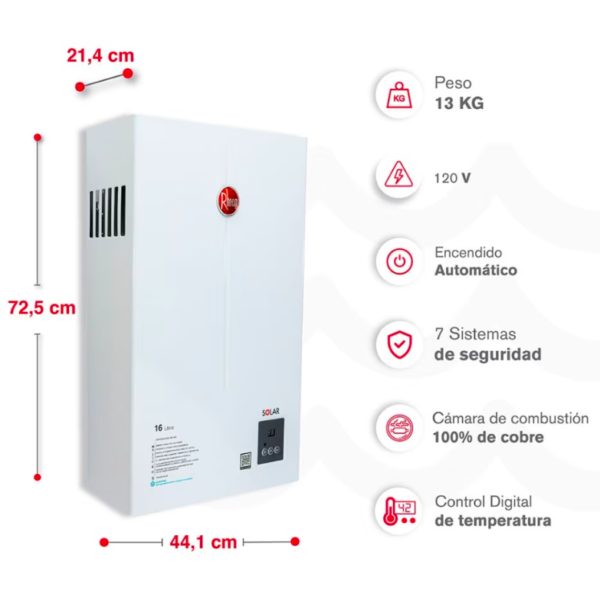 Calentador RHEEM 16lt Gas Propano Tiro Natural Digital - Image 4