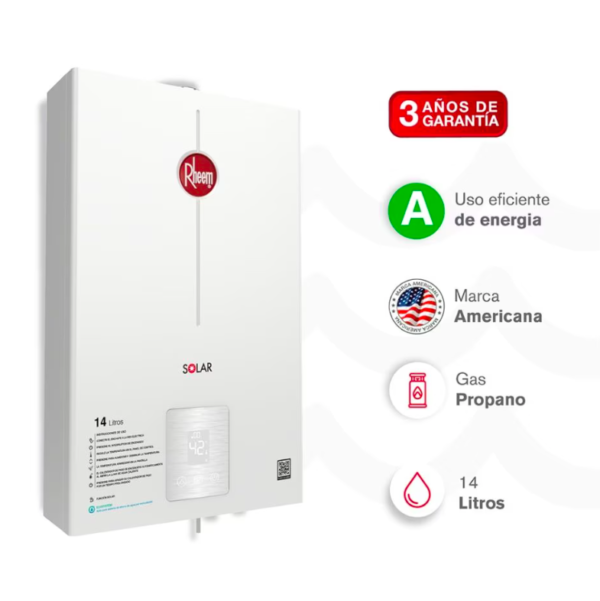 Calentador RHEEM 14lt Gas Propano Tiro Natural Digital - Image 3