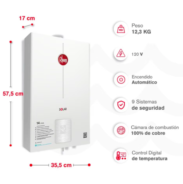 Calentador RHEEM 14lt Gas Propano Tiro Natural Digital - Image 4