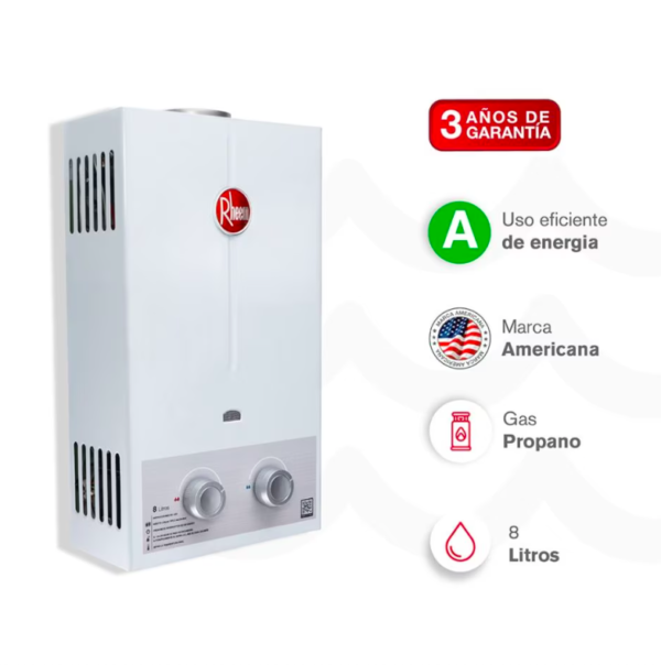 Calentador RHEEM 8lt Gas Propano Tiro Natural Mecánico - Image 3