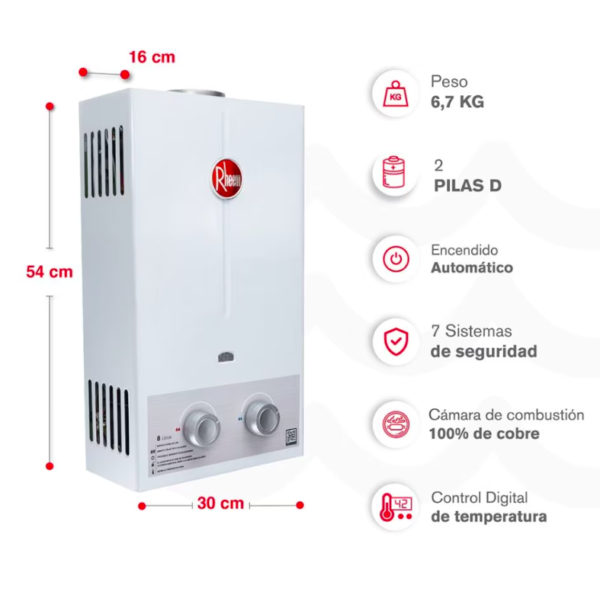 Calentador RHEEM 8lt Gas Propano Tiro Natural Mecánico - Image 4