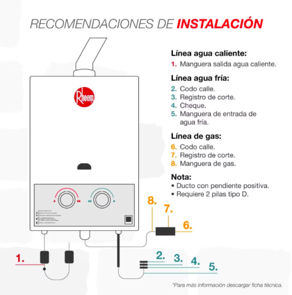 Calentador RHEEM 8lt Gas Propano Tiro Natural Mecánico - Image 6