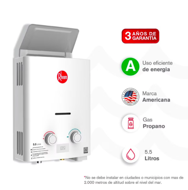 Calentador RHEEM 5,5lt Gas Propano Tiro Natural Mecánico - Image 3