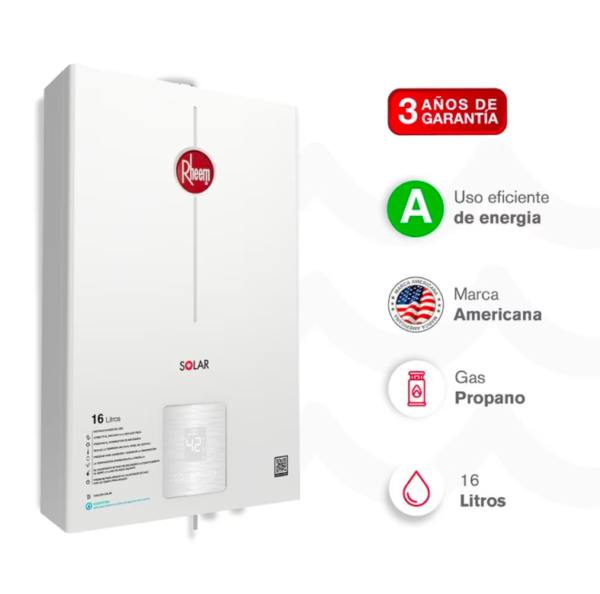 Calentador RHEEM 16lt Gas Propano Tiro Forzado Digital - Image 3