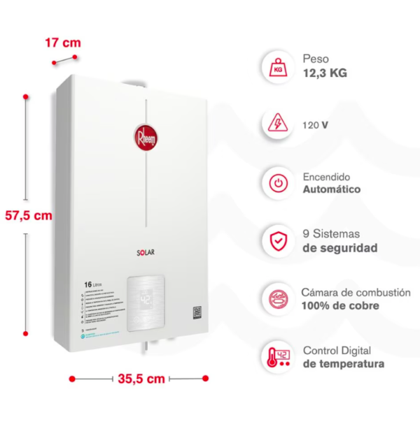 Calentador RHEEM 16lt Gas Propano Tiro Forzado Digital - Image 4
