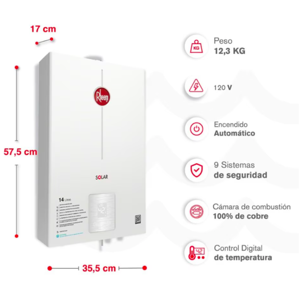Calentador RHEEM 14lt Gas Propano Tiro Forzado Digital - Image 4