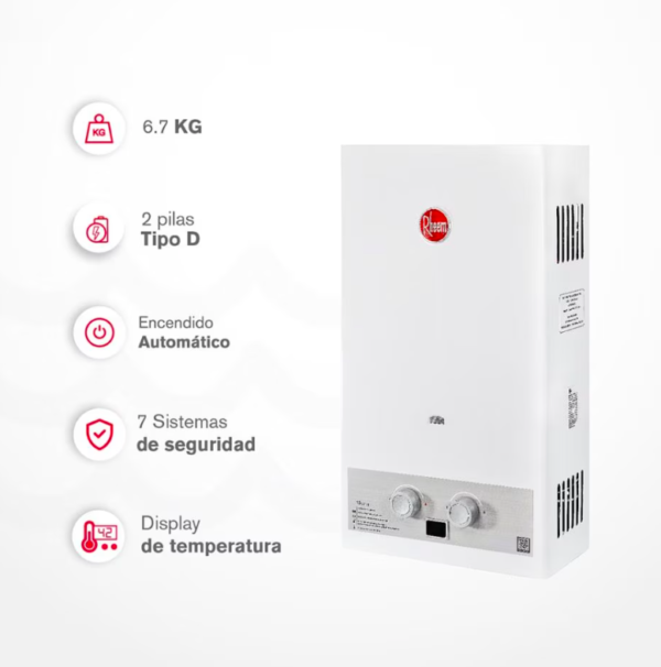 Calentador RHEEM 13lt Gas Propano Tiro Natural Mecánico - Image 4